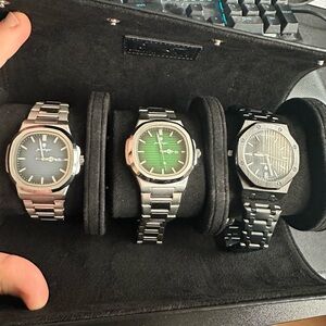 Lucky Fours Trio Watch Set with Premium Leather Watch Roll